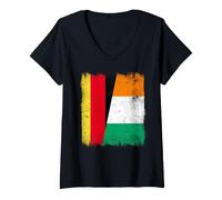 Women's Belgium Ivory Coast Flag | Belgian Ivorian Roots V-Neck T-Shirt