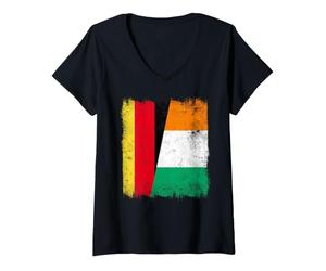 Women's Belgium Ivory Coast Flag | Belgian Ivorian Roots V-Neck T-Shirt