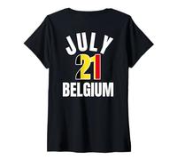 Womens Belgium July 21 Belgian National Day Belgium Independence V-Neck T-Shirt