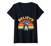 Womens Believe Bigfoot I Believe in Bigfoot Costume Funny Sasquatch V-Neck T-Shirt