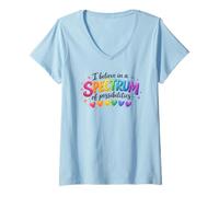 Women's Believe in a Spectrum of Possibilities Design V-Neck T-Shirt