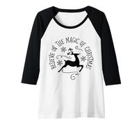 Womens Believe in The Magic of Christmas Reindeer Christmas Holiday Raglan Baseball Tee