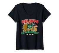 Womens Believe in Yourself Bigfoot Sasquatch Mothman Cryptids Xmas V-Neck T-Shirt