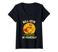Women's Believe in Yourself Funny Duck Pun Positive Message V-Neck T-Shirt