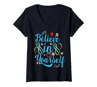 Womens Believe in Yourself - Motivational Positive Quote Typography V-Neck T-Shirt
