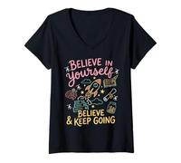 Women's Believe in Yourself Success Rocket Test Day V-Neck T-Shirt