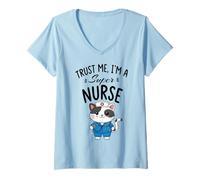 Womens Believe me, I'm a Super Nurse - cat Nurse V-Neck T-Shirt