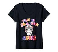 Womens Believe me, I'm a Super Nurse - cat Nurse V-Neck T-Shirt