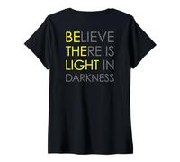 Womens Believe There is Light in Darkness Jesus Cross Art ON Back V-Neck T-Shirt