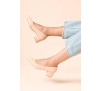 Womens Belinda Faux Leather Pointed Medium Block Heel Court Shoes Beige 7