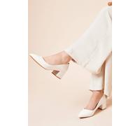 Womens Belinda Faux Leather Pointed Medium Block Heel Court Shoes White 6