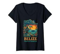 Women's Belize Central America Toucan Sunset Blue Hole V-Neck T-Shirt