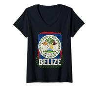 Women's Belize Distressed Vintage National Flag V-Neck T-Shirt