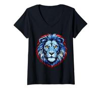 Women's Belize Flag Colors Lion Head V-Neck T-Shirt