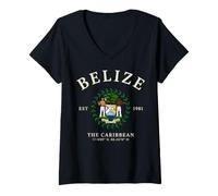 Women's Belize Flag Est 1981 The Caribbean Vintage Style Art V-Neck T-Shirt