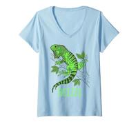 Women's Belize Green Iguana Tropical Lizard on Branch V-Neck T-Shirt