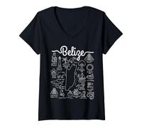 Women's Belize Map Landmarks and Wildlife V-Neck T-Shirt