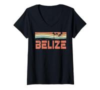 Women's Belize Retro Tropical Sunset Palm Trees Distressed V-Neck T-Shirt