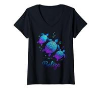 Women's Belize Sea Turtles Vibrant Blue Purple Gradient Shell V-Neck T-Shirt