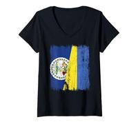 Womens Belize Ukraine Half Flag Belizean Ukrainian Heritage V-Neck T-Shirt