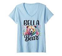 Womens Bella Bear Floral Graphic for Mothers Day Moments V-Neck T-Shirt