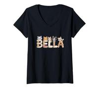 Womens Bella Cat Trees - Personalized Cute Name Word Art V-Neck T-Shirt