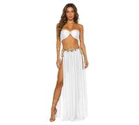 Womens Belly Dance Costume Set for Halloween Rave Festival Suit White S