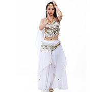 Women's Belly Dance Costumes 5-Piece Belly Dance Dresses Long Belly Dance Bras Belts Women's Belly Dance Carnival Costumes (White)