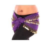 Women's Belly Dance Hip Scarf, Belly Dance Skirt Wrap with Bling Sequins Coins, Belly Dance Costume for or Bellydance, Zumba or Yoga Class (One Size, Purple)