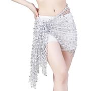 Women's Belly Dance Hip Scarf, Hollow Sequins Mesh Wrap Skirts Sparkly Belly Dancer Outfit Rave Party Skirt Wrap Professional Hip Dancing Skirt Scarf for Women Girls Yoga Latin Dancing Practise