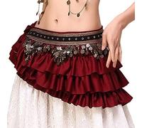 Women's Belly Dance Hip Scarf with Coins Extended Dance Outfit Vintage Wrap Belt Satin Skirt for Women Girls Performance Outfit