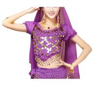 Women's Belly Dance Top Puff Sleeve Chiffon Sequin Dance Crop Top Shirts