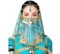 Women's Belly Dance Tribal Face Veil, Chiffon Mysterious Veils with Sequins Beads for Belly Dane Costumes, Retro Indian Dance Face Veil for Performance Halloween Costume Accessory for Women