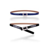 Women's Belt Dress Genuine Leather Skinny Patent Leather Belts Gold Rectangle Shiny Rhinestone Buckle Waistband, 2-pack, Black & Dark-blue, For Waist 28"- 34", Women Size S-M, 4-6