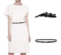 Women's Belt Fashion Skinny Slim Soft Genuine Leather Belts Waistband Thin Waist Belt Silver Chrome Color Alloy Buckle, Black, For Waist 28"- 34", Women Size S-M, 4-6