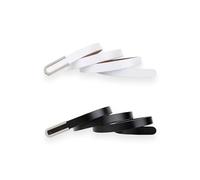 Women's Belt Fashion Skinny Slim Soft Genuine Leather Belts Waistband Thin Waist Belt Silver Chrome Color Alloy Buckle, 2-pack, Black & White, For Waist 28"- 34", Women Size S-M, 4-6
