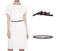 Women's Belt Fashion Skinny Slim Soft Genuine Leather Belts Waistband Thin Waist Belt Silver Chrome Color Alloy Buckle, Dark-brown, For Waist 28"- 34", Women Size S-M, 4-6