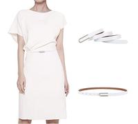 Women's Belt Fashion Skinny Slim Soft Genuine Leather Belts Waistband Thin Waist Belt Silver Chrome Color Alloy Buckle, White, For Waist 28"- 34", Women Size S-M, 4-6