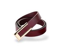 Women Belt Soft Genuine Leather Belts Width 0.80" Waist Belt Gold Solid Color Rectangle Buckle Waistband, Burgundy, For Waist 28"- 34", Women Size S-M, 4-6