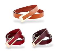 Women's Belt Genuine Leather Belts Durable Waist Belt Gold Solid Color Buckle Waistband For Pants, Jeans, Width 0.80", 3-pack, Burgundy, Dark-brown & Orange-brown, For Waist 29"- 31", Women Size S-M