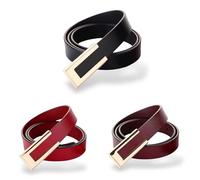 Women's Belt Genuine Leather Belts Durable Waist Belt Gold Solid Color Buckle Waistband For Pants, Jeans, 3-pack, Black, Lava & Burgundy, For Waist 28"- 34", Women Size S-M, 4-6