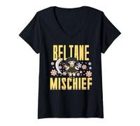Women's Beltane Mischief Anime Witch May Day Celebrations Pagan V-Neck T-Shirt