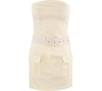 Womens Belted Skort Playsuit, Ladies Casual Soft & Stretchy Round Neck Sleeveless Cargo Pocketed Bandeau Tie Waist Wrap Skirt Romper Jumper UK Plus Size Beige-M