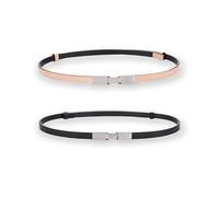 Women's Belts Skinny Soft Genuine Leather Belts Adjustable Slim Waist Belt Silver Metallic Plaque Buckle Waistband, 2-pack, Black & Beige, 22-36 inches