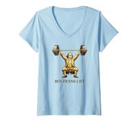 Women's Ben Frank-Lift Funny Benjamin Franklin Weightlifting Pun V-Neck T-Shirt