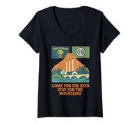 Womens Bend Oregon Retro-Vintage Mountains & Beer for Nature Lovers V-Neck T-Shirt