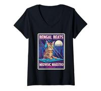 Women's Bengal Beats Meowsic Maestro V-Neck T-Shirt