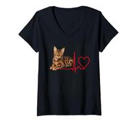Women's Bengal Cat Heartbeat for Spotted Cat Owners V-Neck T-Shirt