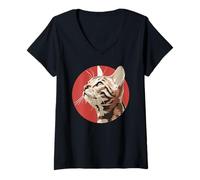 Women's Bengal Cat in Circle Modern Minimalist Kitten Lover V-Neck T-Shirt