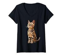 Womens Bengal Cat Leopard Cats Leopardette Cute Wild Bengal Cats V-Neck T-Shirt